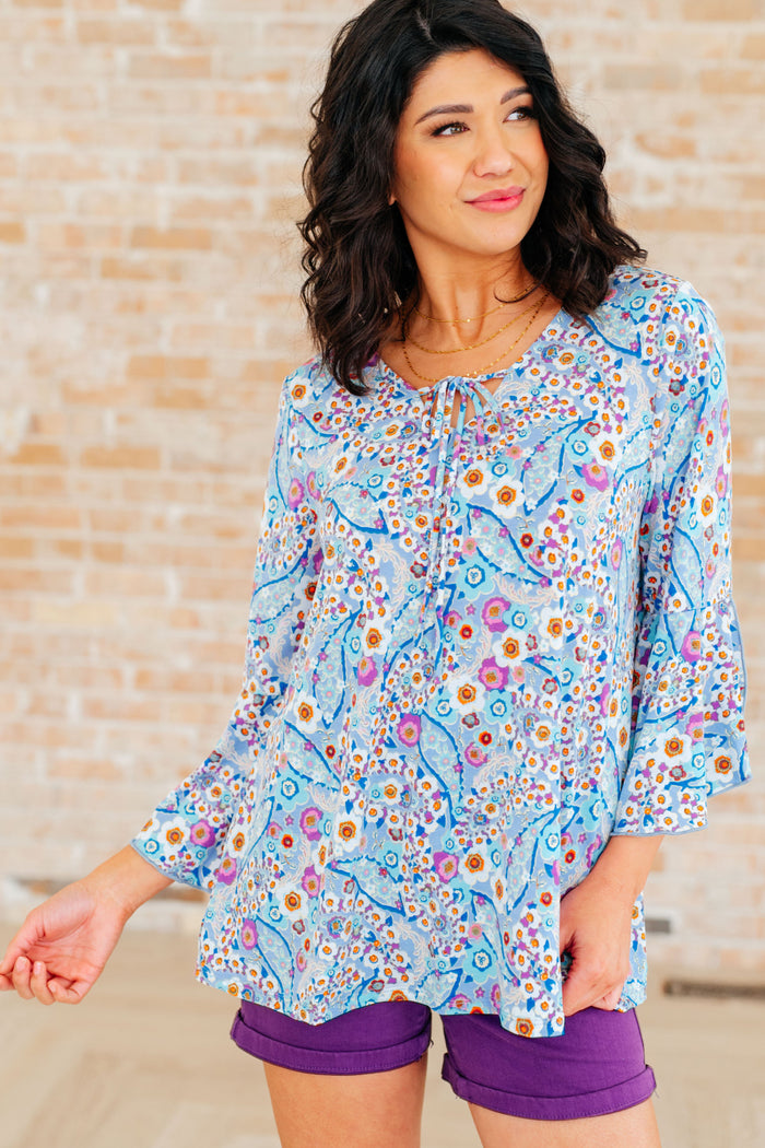 Willow Bell Sleeve Top in Retro Ditsy Floral - Mack and Mav Boutique 