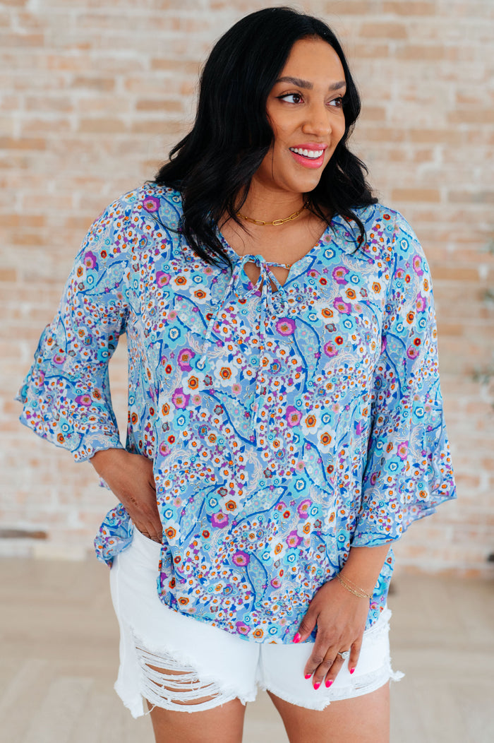Willow Bell Sleeve Top in Retro Ditsy Floral - Mack and Mav Boutique 