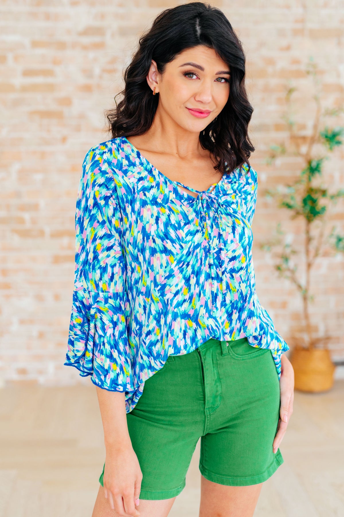 Willow Bell Sleeve Top in Royal Brushed Multi - Mack and Mav Boutique 