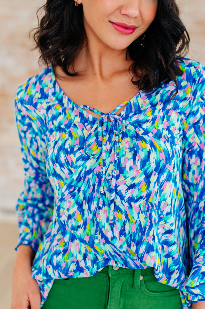 Willow Bell Sleeve Top in Royal Brushed Multi - Mack and Mav Boutique 