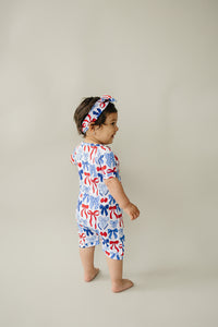 Bamboo Shorty Romper  | Red-White & Bows