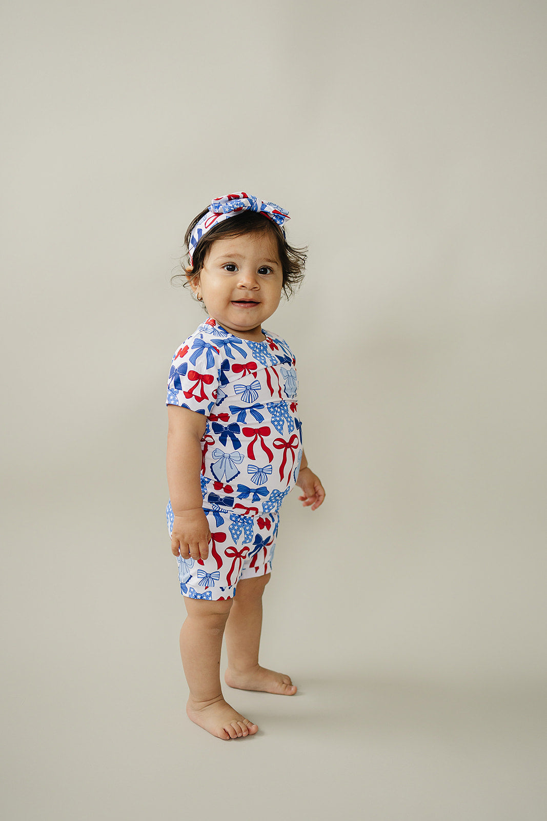Bamboo Shorts Set | Red-White & Bows