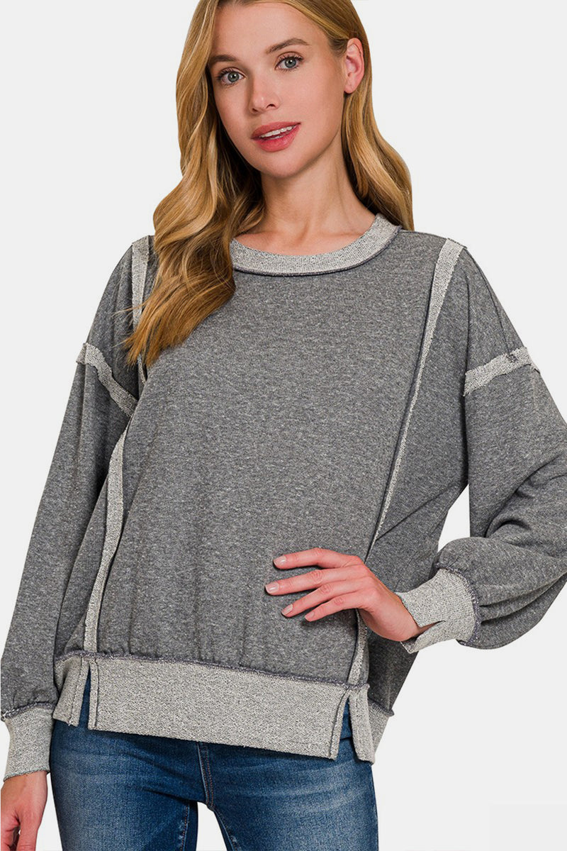 Zenana Washed Exposed-Seam Sweatshirt