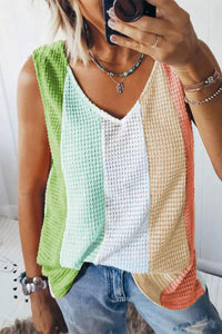 Color Block V-Neck Tank Top - Mack and Mav Boutique 