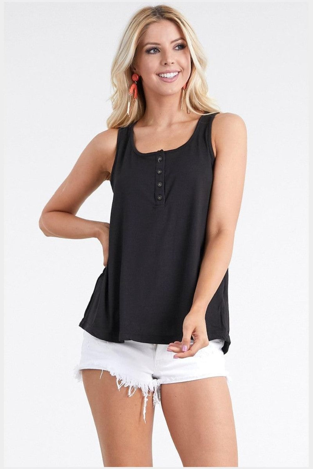 Ninexis Square Neck Half Button Tank - Mack and Mav Boutique 