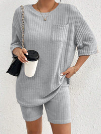 Ribbed Round Neck Top and Shorts Set