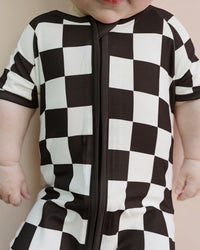 Bamboo Shorty Romper | Black Checkered