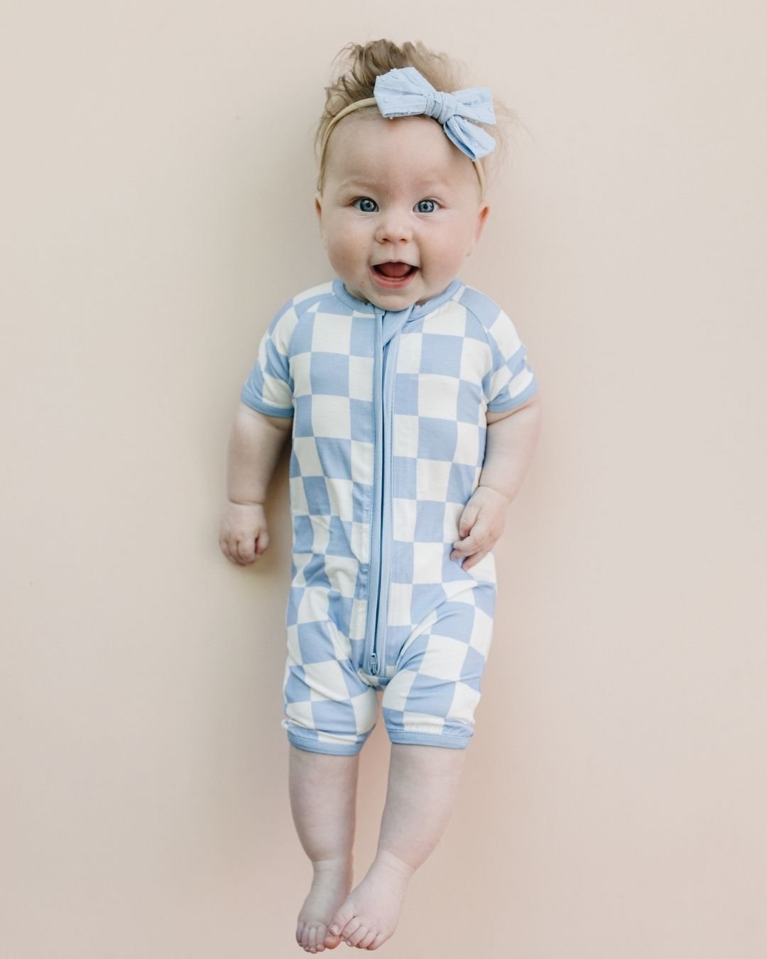 Bamboo Shorty Romper | Blue Checkered