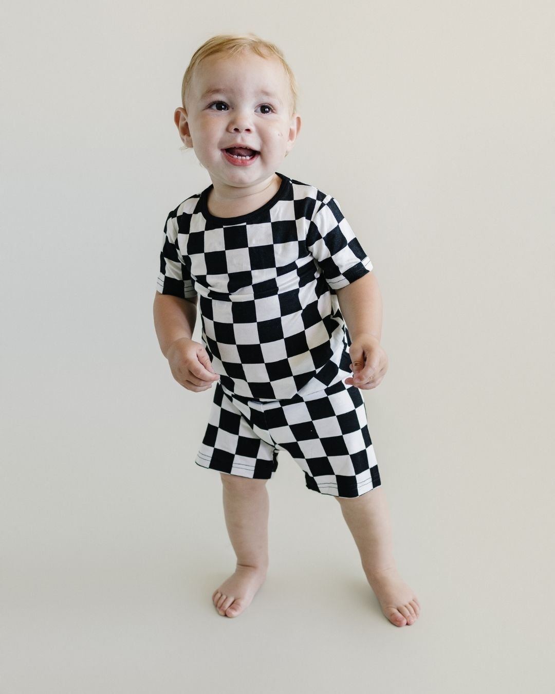 Bamboo Two Piece Shorts Set | Black Checkered