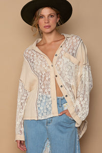 POL Oversize Lace Button-Down Shirt - Mack and Mav Boutique 