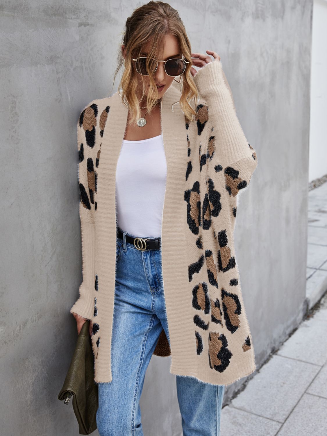 Angel Wings Leopard Pattern Fuzzy Cardigan