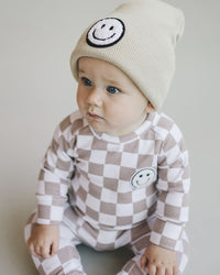 Checkered Smiley Lounge Set | Latte