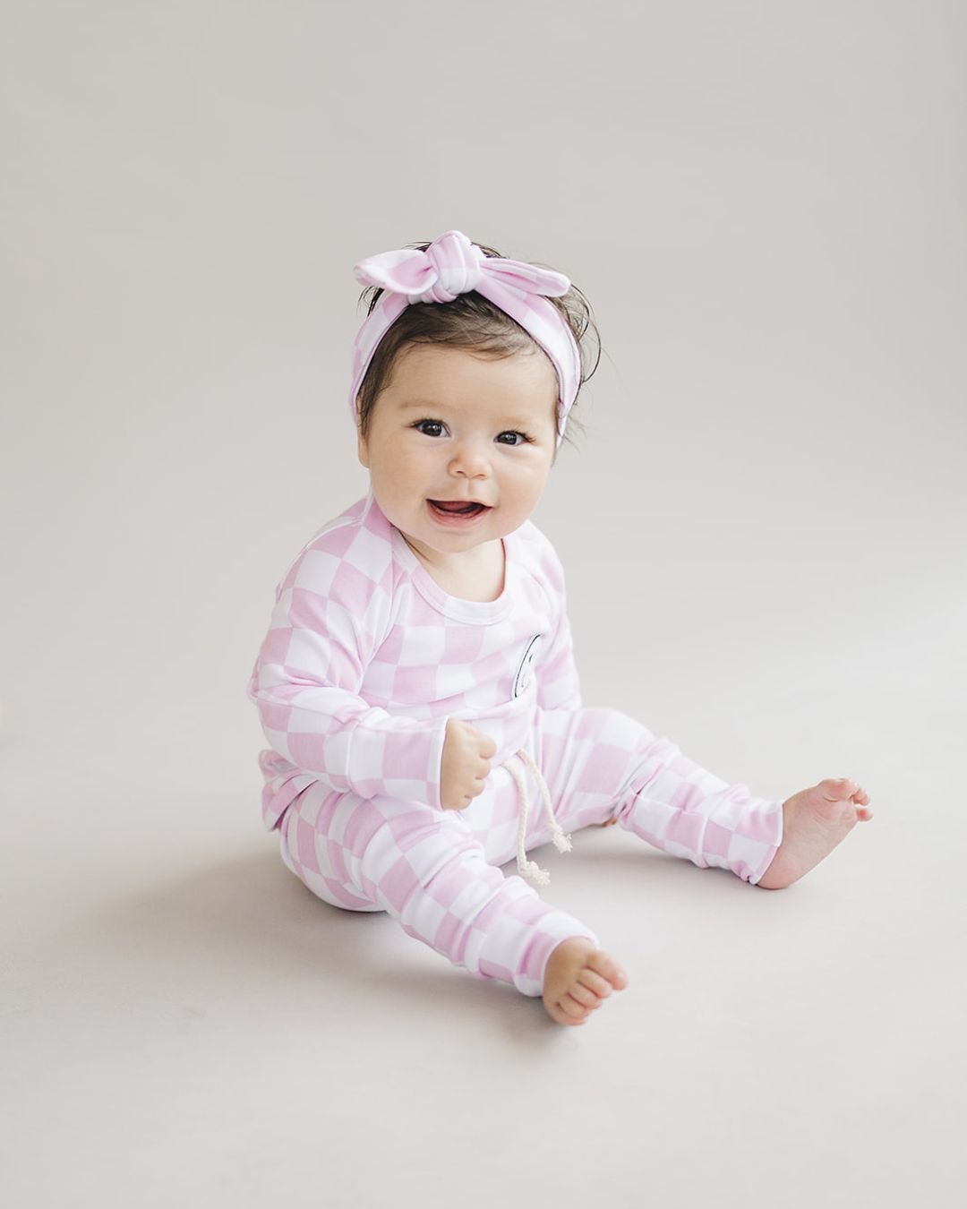 Checkered Smiley Lounge Set | Pink