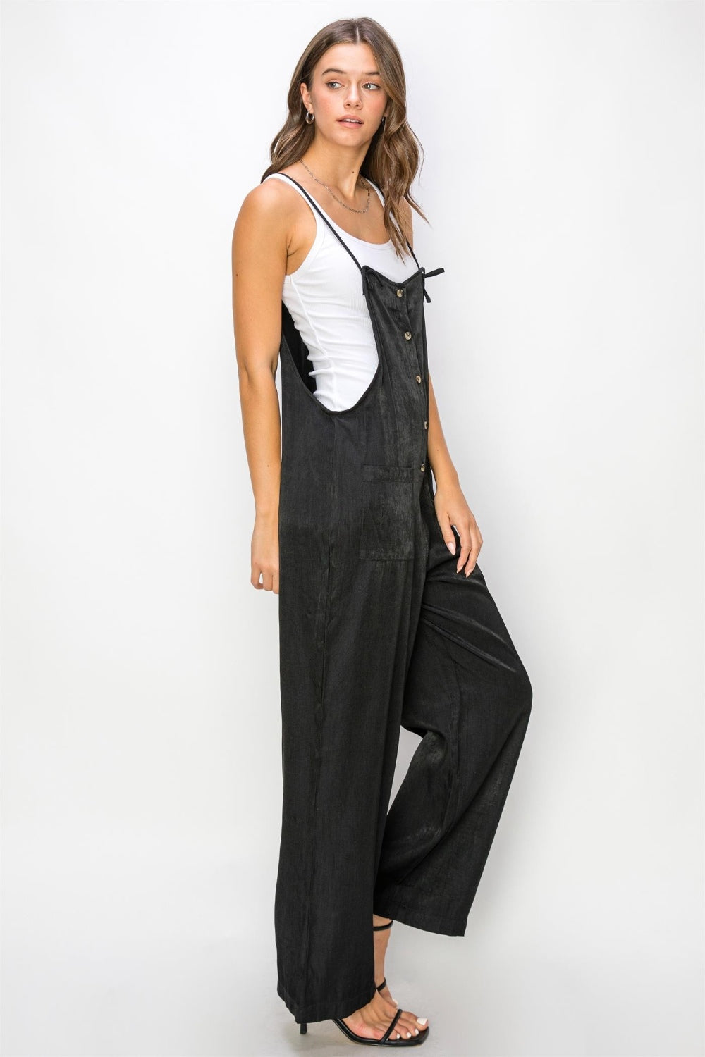 HYFVE Half Button Sleeveless Straight Jumpsuit - Mack and Mav Boutique 