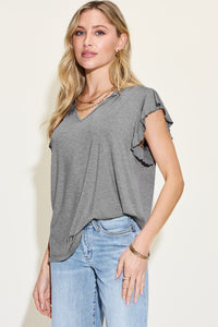 Basic Bae Full Size Bamboo Notched Ruffled Short Sleeve T-Shirt - Mack and Mav Boutique 