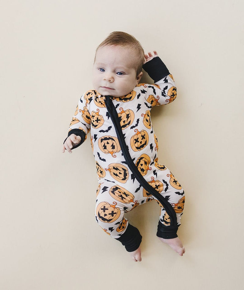 Halloween Bamboo Zip Romper | Black