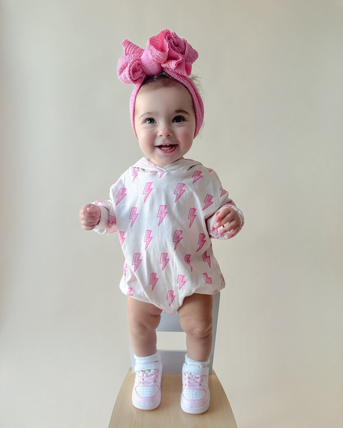 Hooded Bubble Romper | Pink Bolts