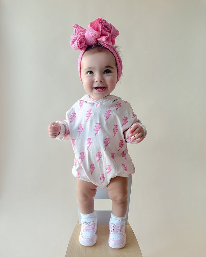 Hooded Bubble Romper | Pink Bolts