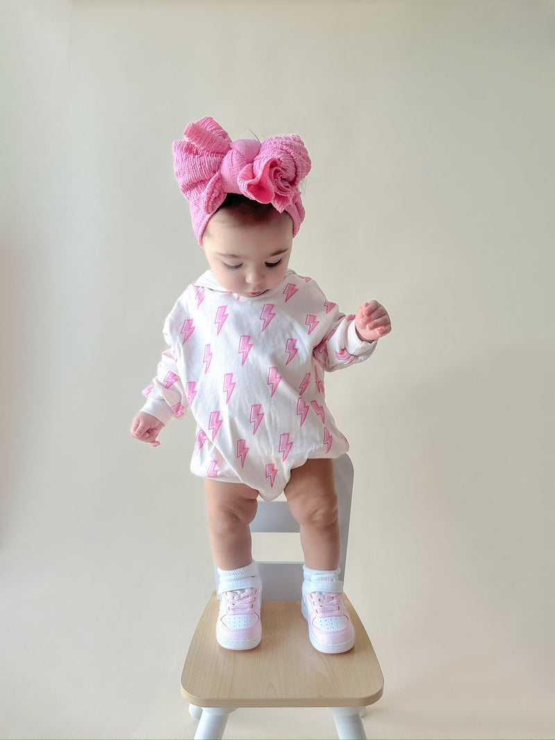 Hooded Bubble Romper | Pink Bolts