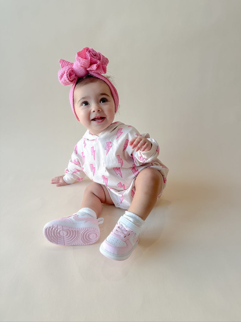 Hooded Bubble Romper | Pink Bolts