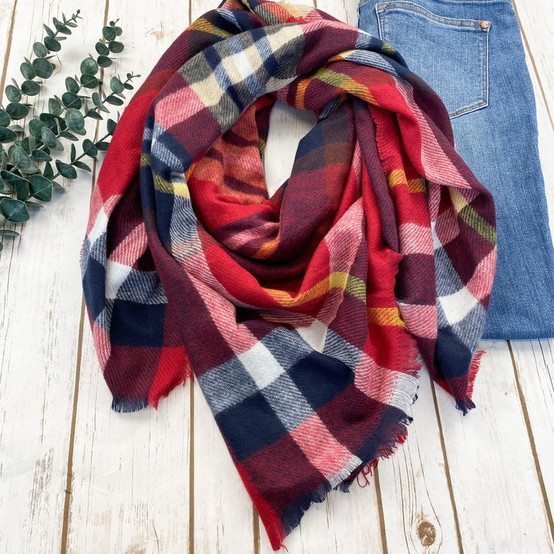 IN STOCK Blanket Scarf - Red and Gold Plaid