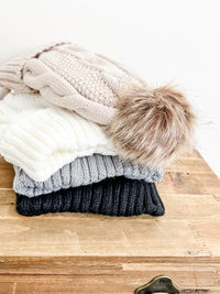 IN STOCK Carly Cable Knit Beanie - Gray - Mack and Mav Boutique 