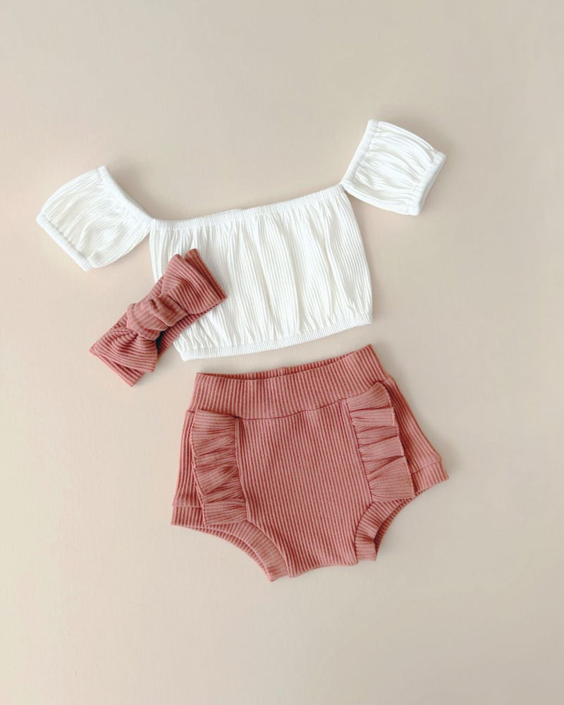 Ribbed Crop Top Set | Dusty Rose