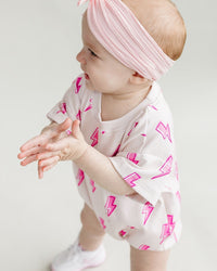 Short Sleeve Bubble Romper | Pink Bolts