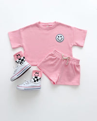 Smiley Shorts Set | Pink Peach