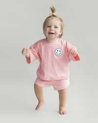 Smiley Shorts Set | Pink Peach