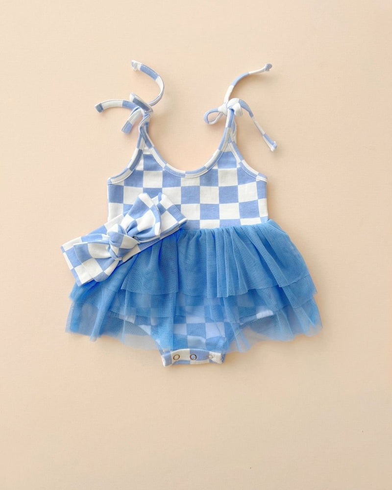 Tutu Romper | Checkered Blue