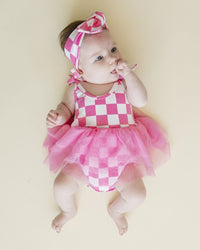 Tutu Romper | Checkered Bubble Gum