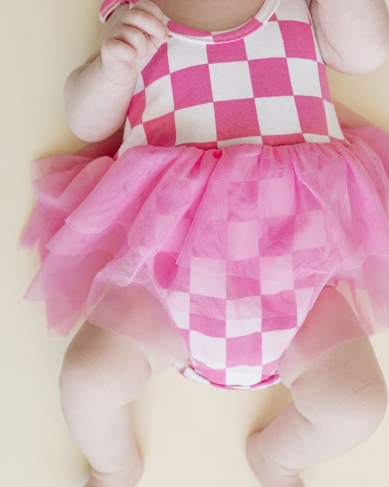 Tutu Romper | Checkered Bubble Gum