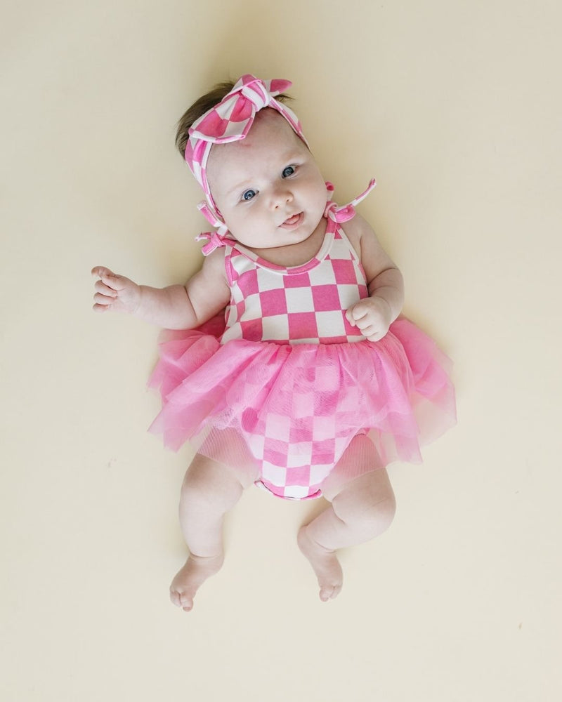 Tutu Romper | Checkered Bubble Gum