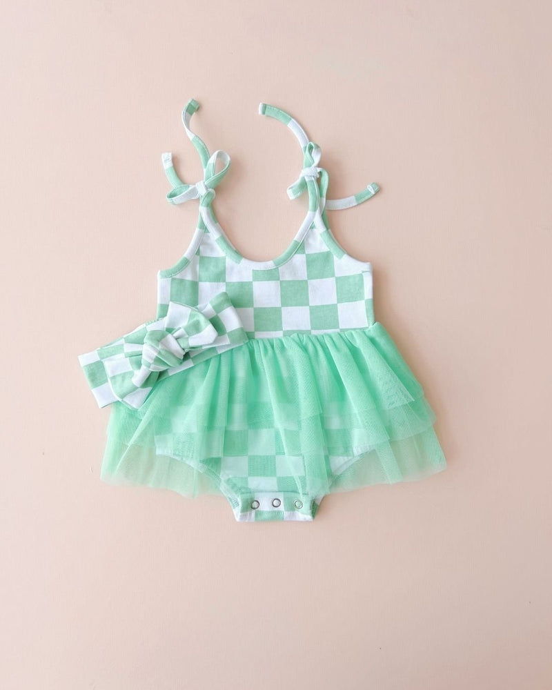 Tutu Romper | Checkered Mint