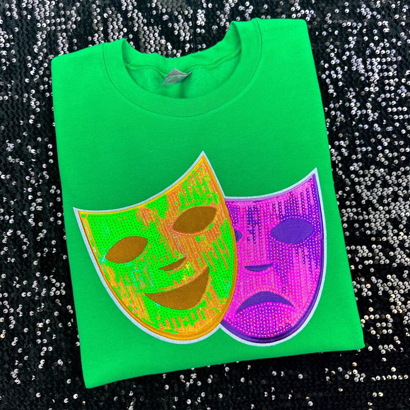 PREORDER: Mask Sequin Patch Sweatshirt in Green
