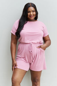 Zenana Chilled Out Full Size Short Sleeve Romper in Light Carnation Pink - Mack and Mav Boutique 