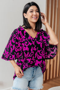 Casually Cute V-Neck Top in Magenta - Mack and Mav Boutique 