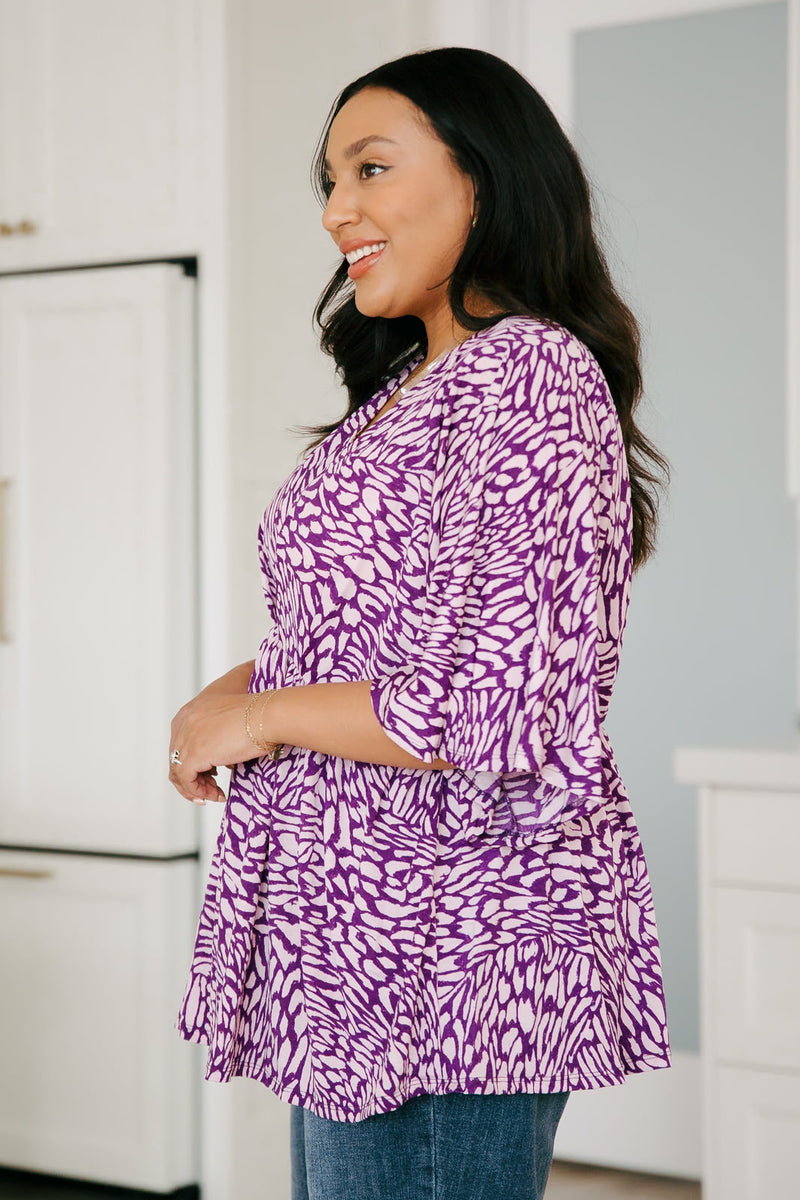 Dearest Dreamer Peplum Top in Painted Purple - Mack and Mav Boutique 