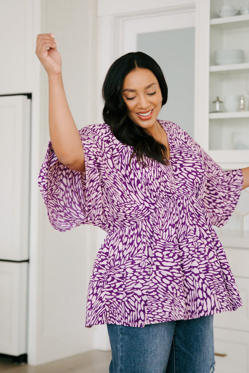 Dearest Dreamer Peplum Top in Painted Purple - Mack and Mav Boutique 