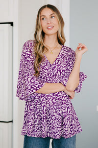 Dearest Dreamer Peplum Top in Painted Purple - Mack and Mav Boutique 